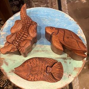 Handcrafted Wooden Fish Puzzle Box Set